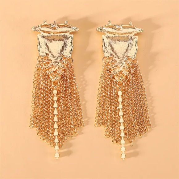 Gold Bohemian Fringe Statement Earrings Rhinestones Crystal Chandelier Jewelry - Picture 3 of 6